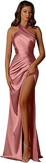 Halter Satin Bridesmaid Dresses for Women Mermaid Prom Dress Long Evening Formal Gowns - Buy now
