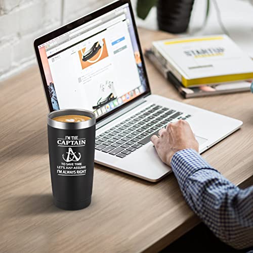 Qtencas I'm The Captain & I'm Always Right Stainless Steel Insulated Travel Tumbler, Boating Gifts For Men, Father's Day Birthday Boating Anchor Christmas Gifts For Men Boaters Sailors(20Oz, Black) #TOP4
