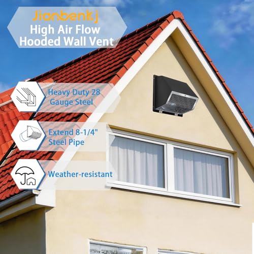 8 Inch Hooded Wall Vent with Screen and Damper,Exterior Wall Exhaust Vent Cover Cap, Wall Mount Exhaust Vent for Kitchen Range Hood HVAC Duct Dryer Ventilation and Outdoor Air Exhaust,Galvanized Steel by JIANBENKJ - Image 2