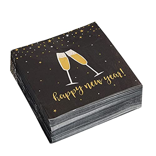 Champagne Glass Paper Napkins For New Year's Party (Black, 6.5 In, 100 Pack) #TOP3