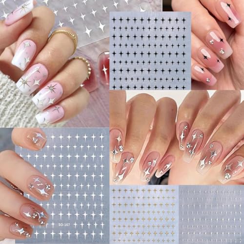 Image of MAYCREATE 6 Sheets Star Nail Stickers Y2K Nail Art Decal Stickers,3D Galaxy Stars Art Design Decals Self-Adhesive Star DIY Decals Tips for Extension Decoration-Acrylic
