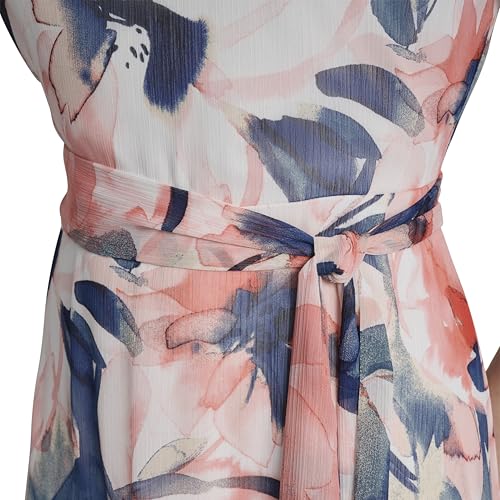 Image of DKNY Women's Flutter Sleeve Round Neck Waist Tie Midi Dress
