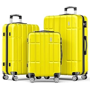 Strenforce Luggage Sets 3 Piece ABS Clearance Luggage Lightweight Suitcase Sets with Spinner Wheels TSA Lock,Yellow,3 Piece Set (20/24/28)
