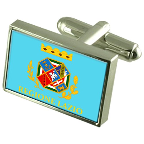 Lazio Region Italy Sterling Silver Flag Cufflinks Engraved Box