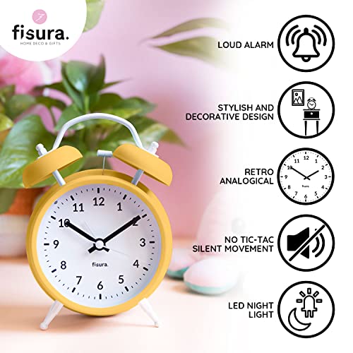 Fisura - Sveglia analogica gialla e bianca senza