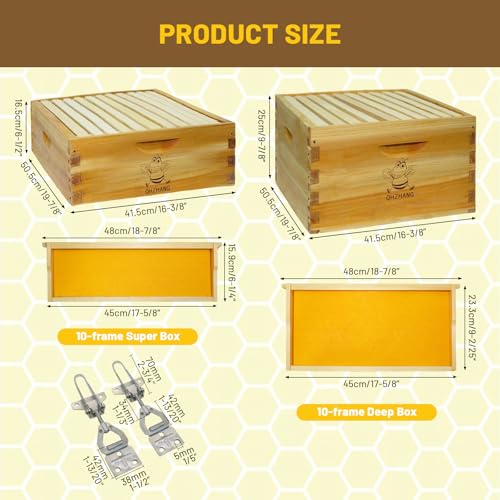 Beehive/Langstroth 10 Frame bee Box/bee Hives Boxes Starter kit with 100% Beeswax Includes Beehive Frames and Beeswax Coated Foundation Boards(1 Deep Boxes & 1 Medium Boxes) by QHZHANG - Image 3