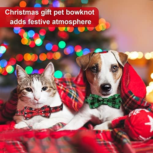 Maotrade 2 Pack Christmas Snowflake Dog Collar with Bow Tie Adjustable Classic Plaid Dog Collar Medium Green and Red with 2 Pet Christmas Hat Cat Dog for Small and Medium Dogs