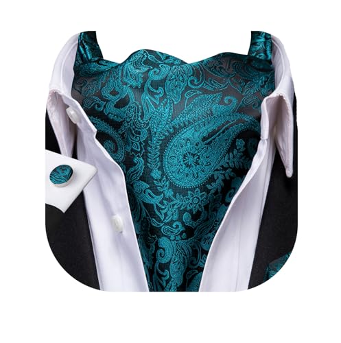 Image of Dubulle Paisley Floral Ascot for Men Self Tie Mens Cravat and Pocket Square Cufflinks Wedding