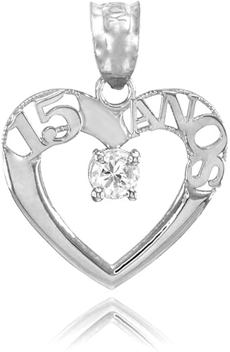 Colgante de plata de ley 925 quinceañera 15 años solitario CZ, Plata esterlina, Circonita Cúbica