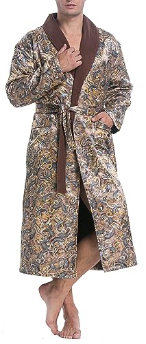 Lavenderi Men's Polyester Satin Polar Fleece Lining Bathrobe Robe2