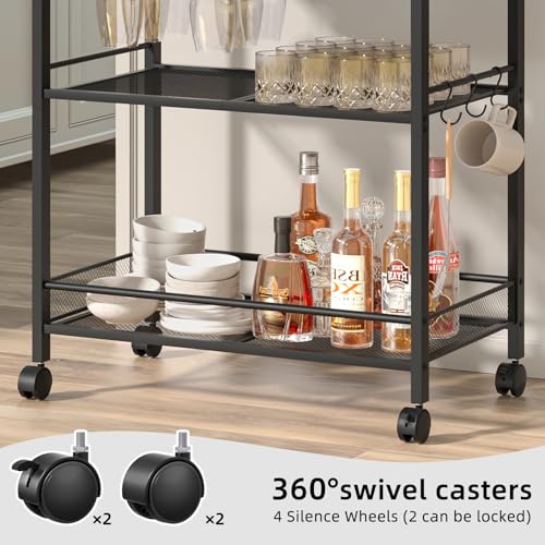Image of Joaxswe Bar Cart,3-Tier Home Bar Serving Cart with Lockable Wheels,Black