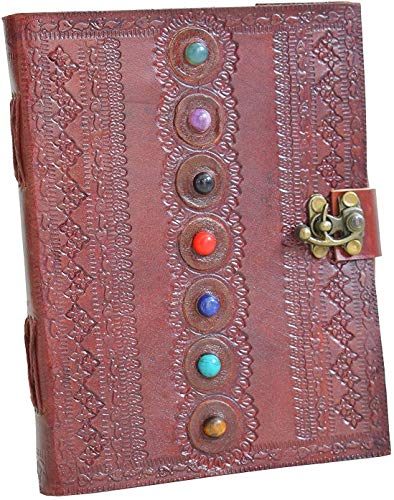 Journal en cuir fait main aux pierres sept chakras en relief pour croquis 15x20 cm