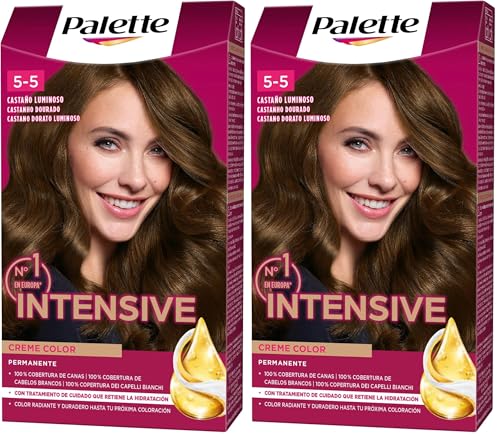 Schwarzkopf Palette Intensive Creme Color – Tono 5.5 cabello Castaño Luminoso - Coloración Permanente de Cuidado con Aceite de Marula – Óptima cobertura de canas – Color duradero hasta 8 semanas