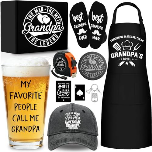 NVTROVI 10 PCS Grandfather Gifts from Granddaughter Grandson with 16 Oz Beer Glass Coaster Apron Baseball Cap Socks Tape Measure, Best Grandpa Ever Gift for Birthday Father's Day Christmas Retirement by NVTROVI - Used condition - US$13.37