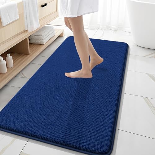 Image of OLANLY Thick Memory Foam Bathroom Runner Rugs 47x20, Extra Soft Absorbent Long Bath Rug, Quick Dry Bath Mats, Non-Slip, Machine Washable Mat for Bathroom, Tub and Shower, Home Decor Accessories, Navy