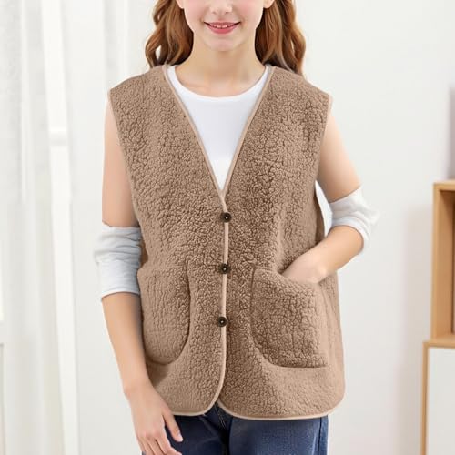 Girls Vest Fleece Sleeveless Button Open Front Fuzzy Warm Outerwear Fall Winter Fashion Sherpa Vests Cute Cozy Soft Coat2