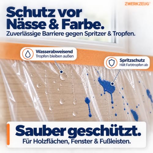 ZWERKZEUG Insgesamt 80 meter Abdeckfolie mit Klebeband Maler Abdeckfolie - Goldband Tape-Abdeckfolien Malerfolien (4 Rollen) – Ansicht 3
