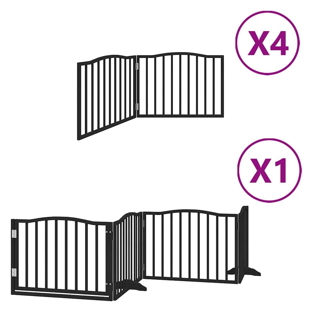 12 pezzi, cancello per cani con porta, pieghevole, nero, 960 cm, in legno di pioppo, con porta, per cuccioli, recinzione di sicurezza per piccoli animali, 80 x 60 x 2 cm