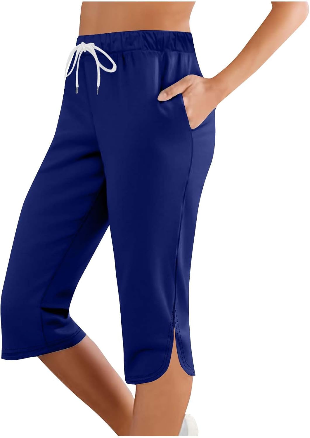 Capri Pants for Women Summer Comfy High Waisted Cropped Pant Tie Knot Athletic Workout Going Out Slacks with Pockets