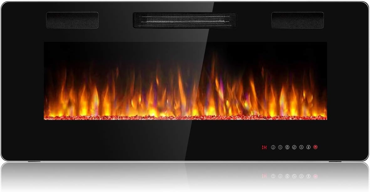 Tangkula Remote Control, Touch Screen, 750-1500W Electric Fireplace and Wall Mounted Electric Heater with Flame Color and Speed