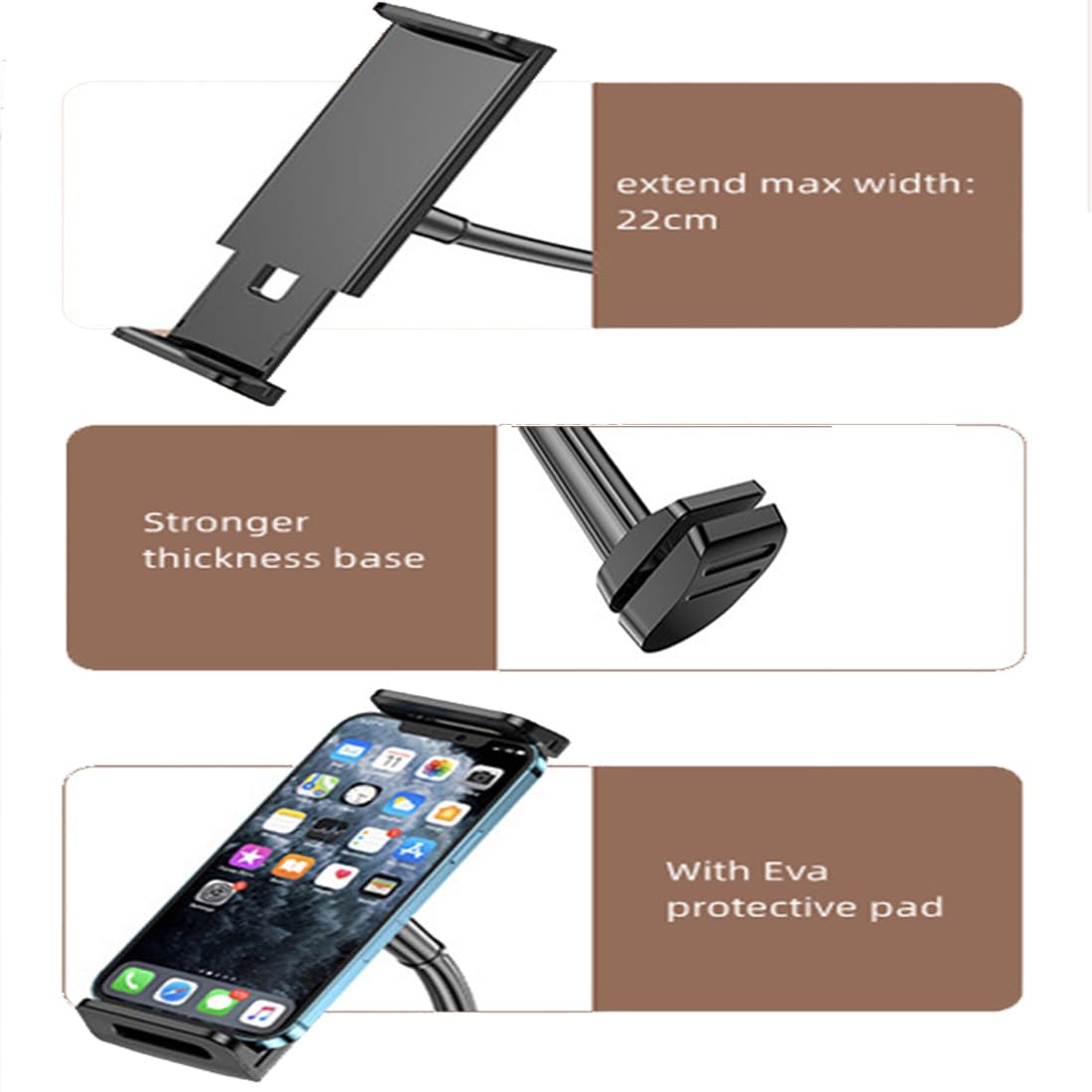 VENQI Supporto per tablet a collo di cigno da letto, supporto flessibile per tablet con braccio a 360°, compatibile con dispositivi da 4,7 a 10,5 pollici