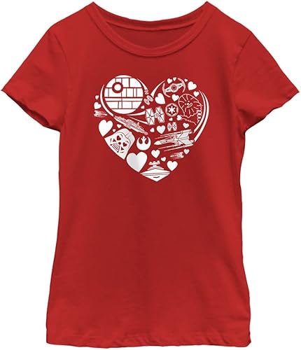 STAR WARS girls Star Wars Heart Ships Heart Short Sleeve Tee T Shirt, Red, X-Sma