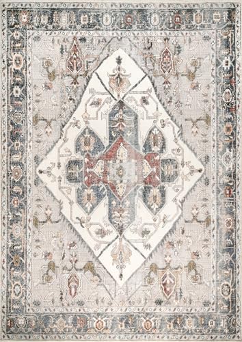 Tapis lavable en machine blanc 2,4 x 3 m grand tapis médaillon chambre