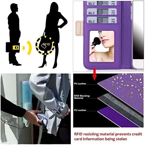 WWW iPhone 8 Plus Case,iPhone 7 Plus Case, [Mirror Series] RFID-Resisting PU Leather Case Kickstand Flip Case with Card Slots and Mirror for iPhone 7 Plus/8 Plus Purple