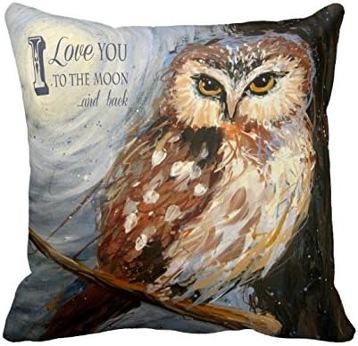 Love You To The Moon and Back Quote Custom Pillow Cover Romantic Anniversary Gift for Her Soft Vintage Owl Throw Pillow Cover Valentine's Day Gift Twin Sides
