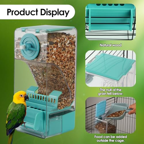 Image of Bird Feeder No Mess 2PCS Automatic Clear Bird Seed Food Container Acrylic Parrot Feeder Dispenser Cage Accessories for Parakeet Budgies Cockatoo Canary Love Bird (Blue)