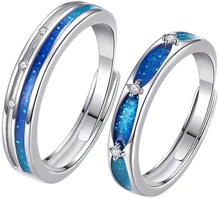 Matching Rings for Couples - Romantic Heart Design | Adjustable Hypoallergenic Wedding Bands Engagement Ring Sets for Him and Her Valentines Day Gifts