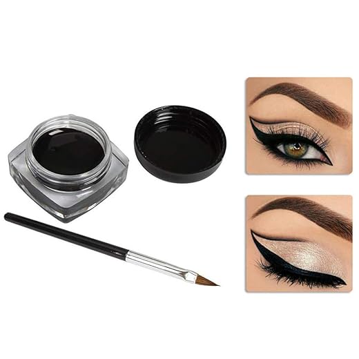 Hilai 1PC Impermeable Gel Eye Liner Gel Eyeliner Set Eyeliners Gel Marrón y Negro con Pincel Maquillaje Ceja Waterproof delineador de ojos en Gel Eyeliner (Negro, 0.18oz. / 5g)
