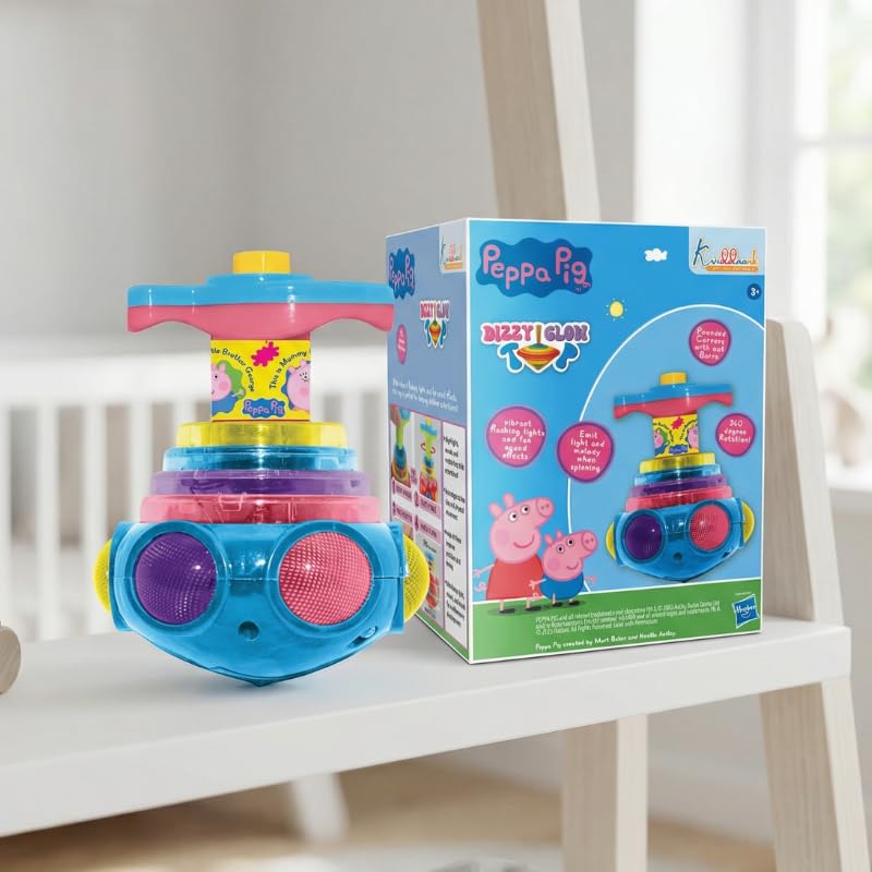 Image of Peppa Pig Dizzy Glow Top - Musical Spinning Top Toy with LED Flashing Lights,360 Degree Rotation Magic Spinner Lattoo- Birthday Gift for Kids Boys & Girls, Easy Twist & Play,3+ Years (Pink)