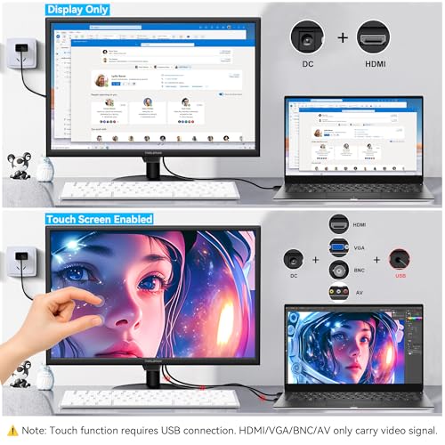 Image of Touchscreen Monitor 19 Inch, 10-Point Multi Touch Screen Monitor 1440x900 HD Display with HDMI VGA AV BNC USB Ports, VESA, Build-in Speakers for POS, Office, and Industrial Use