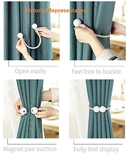 Image of Home Cloud Magnetic Curtain Tiebacks Convenient Drape Tie Backs - Pearl Decorative Rope Holdback Holder for Window Drapries Color Multi (1pair 2 pcs) (Navy)