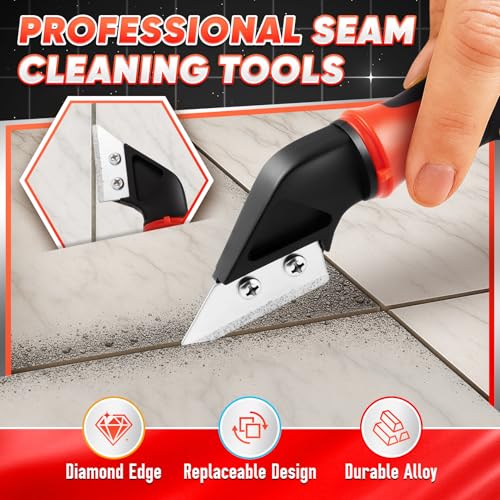DIYSELF Caulking Tool, 4 in 1 Caulk Remover Tool for Bathroom, Bathtub, Grout, Shower, Tile, Window, Razor Scraper Tool for Cleaning, Silicone Caulk Removal Tool (Red) - Thumbnail 3