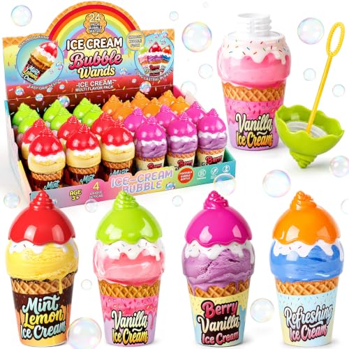 Winrayk 24 Pack Upside Down Leak-proof Bubble Wands for Kids, Ice Cream Bubbles Party Favors Bulk for Birthday Classroom Prize Easter Christmas, Boys Girl Summer Toddler Outdoor Toys (Original Design)