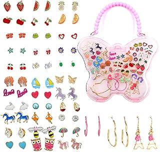 SNAILGARDEN Girls' Earrings,33 Pair Cute Stud Earrings with 1 Earrings Storage Box,Colorful Heart Flower Unicorn Crystal Earrings for Women Girls Kids