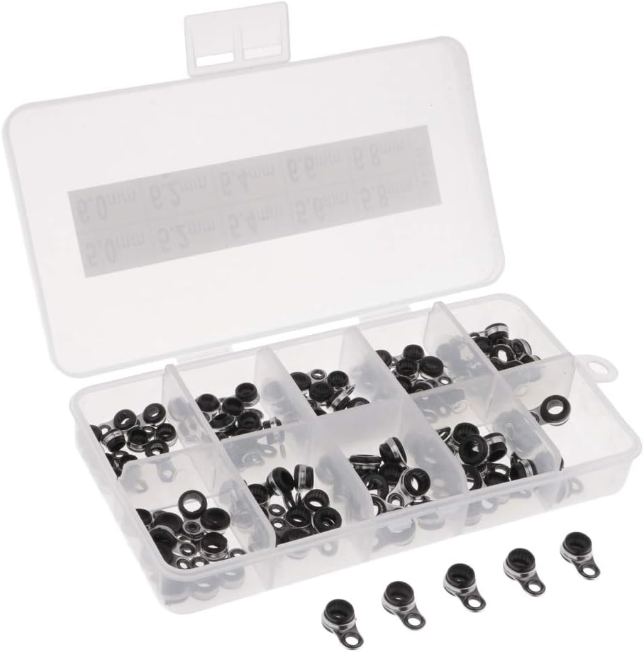 100Pcs/box Stainless Steel Fishing Rod Guides - Wear- Ceramic Rod Repair Kit - DIY Fishing Rod Eye Rings - 10 Sizes - and Convenient - Fishing Accessories Replacement for Lo - L