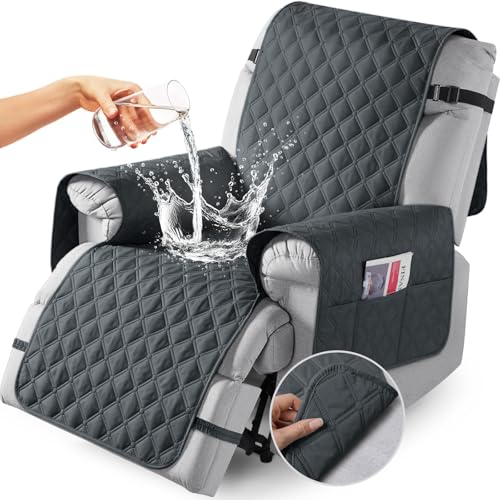Image of TAOCOCO 100% Waterproof Recliner Covers With Leg Straps, Reversible Recliner Couch Cover For Reclining Chair, Washable Couch Protector For Pets Kids (1 Seater 22 inch, Smoke Gray)