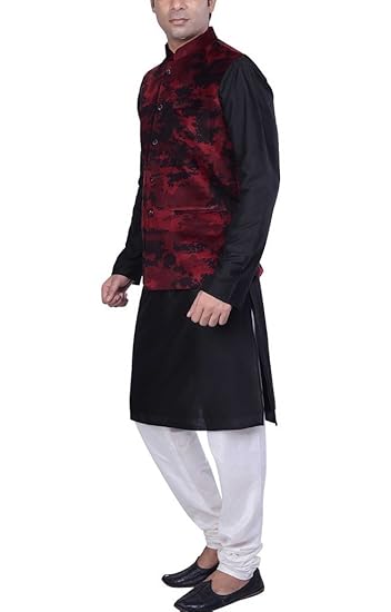 black kurta with red jacket
