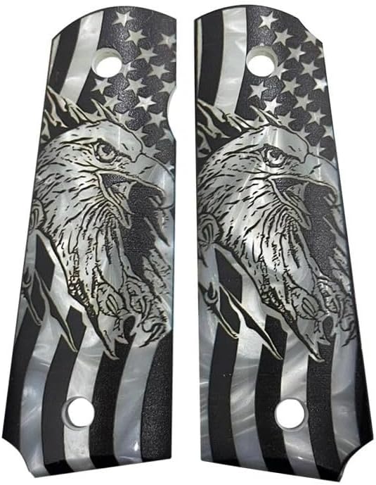1911 Grips Ambi Cut Custom US Flag Eagle Engraved | Full-Size Pistol Panels