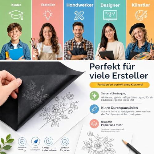 PSLER Kohlepapier zum Nachzeichnen von Graphit-Transferpapieren ¨C 30 St¨¹ck, schwarzes Graphitpapier zum Nachzeichnen von Zeichnungen auf Holzprojekten, Leinwand, Stoff, K¨¹nstlerA4, 21 x 30 cm