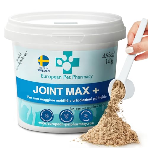 European Pet Pharmacy Joint Max+ Integratori per Cani — Integratori per Cani per Articolazioni con Cozze Verdi per Recupero Mobilità, Tutte le Età, 140g in Polvere