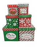 6 Christmas Gift Boxes w/ Lids Nesting Tiered Cubes for Display or Presents