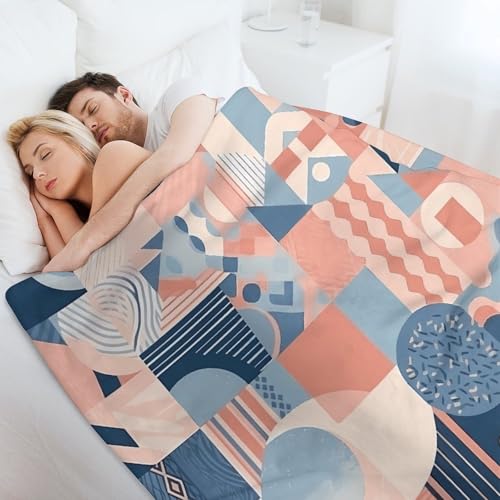 Couverture en micro polaire 152x203 cm patchwork multicolore et jeté de canapé léger