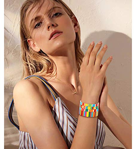 ANGLESJELL Rainbow Enamel Tile Bracelets for Women Men Multicolored Tile Bead Bracelets Stackable Colorblock Strand Bracelet Bangles Wedding Bridal Wrist Accessory3