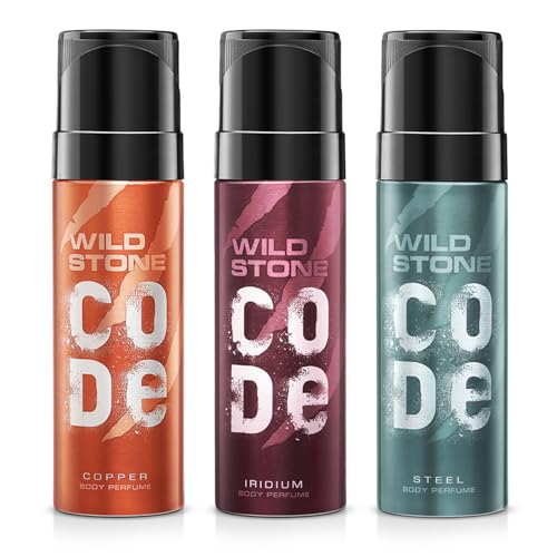 Image of Wild Stone Code Copper, Iridium & Steel No Gas Body Perfume Combo for Men, Pack of 3 (120 ml each)