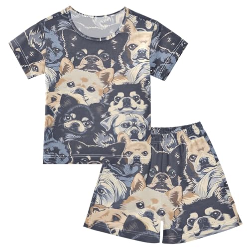 ALAZA Hipster Puppy Dog Retro Cute Pajamas Short Sleeve 2 Piece Sleepwear Top and Bottom Pajama Set Unisex