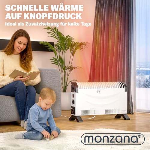 MONZANA Konvektor Elektroheizung 2000 W inkl. 24 Std. Timer 3 Heizstufen Thermostat Elektrischer Heizkörper Mobile Heizung Stromheizung Heizgerät-2